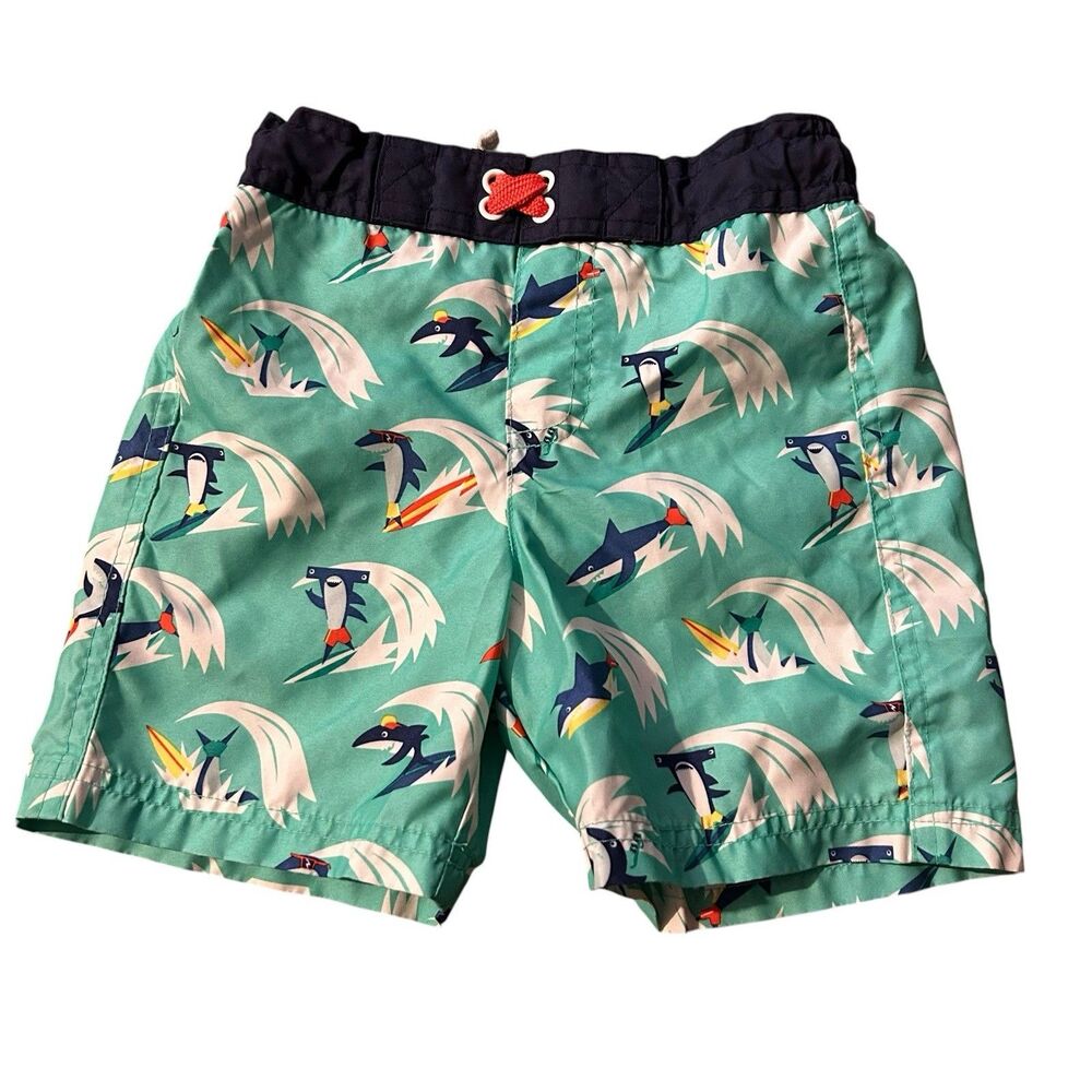 Cat And Jack Boys Size 4T Teal/Navy Blue Shark Swim Trucks with Liner